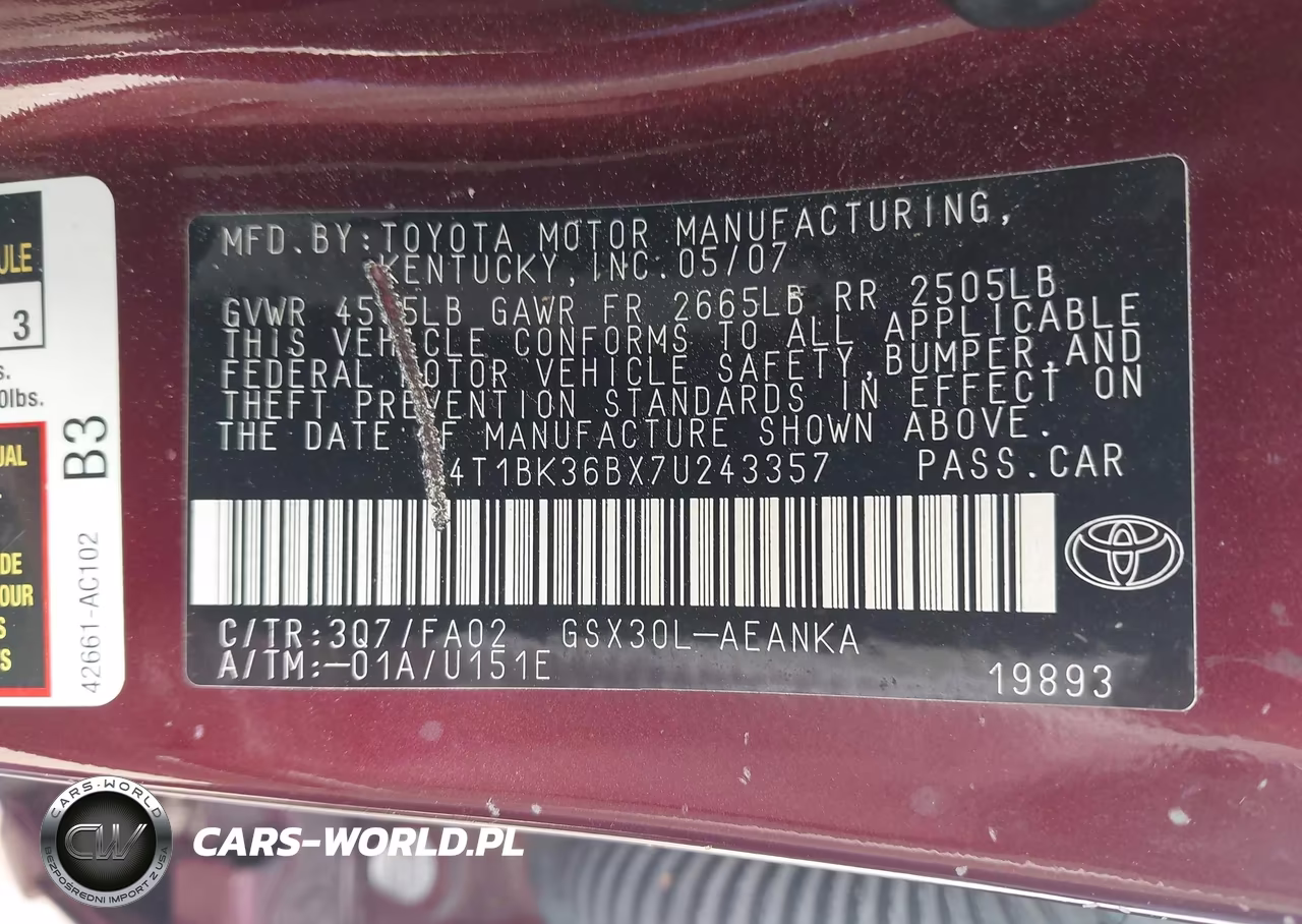 2007 Toyota Avalon Xl VIN:4T1BK36BX7U243357 - 9