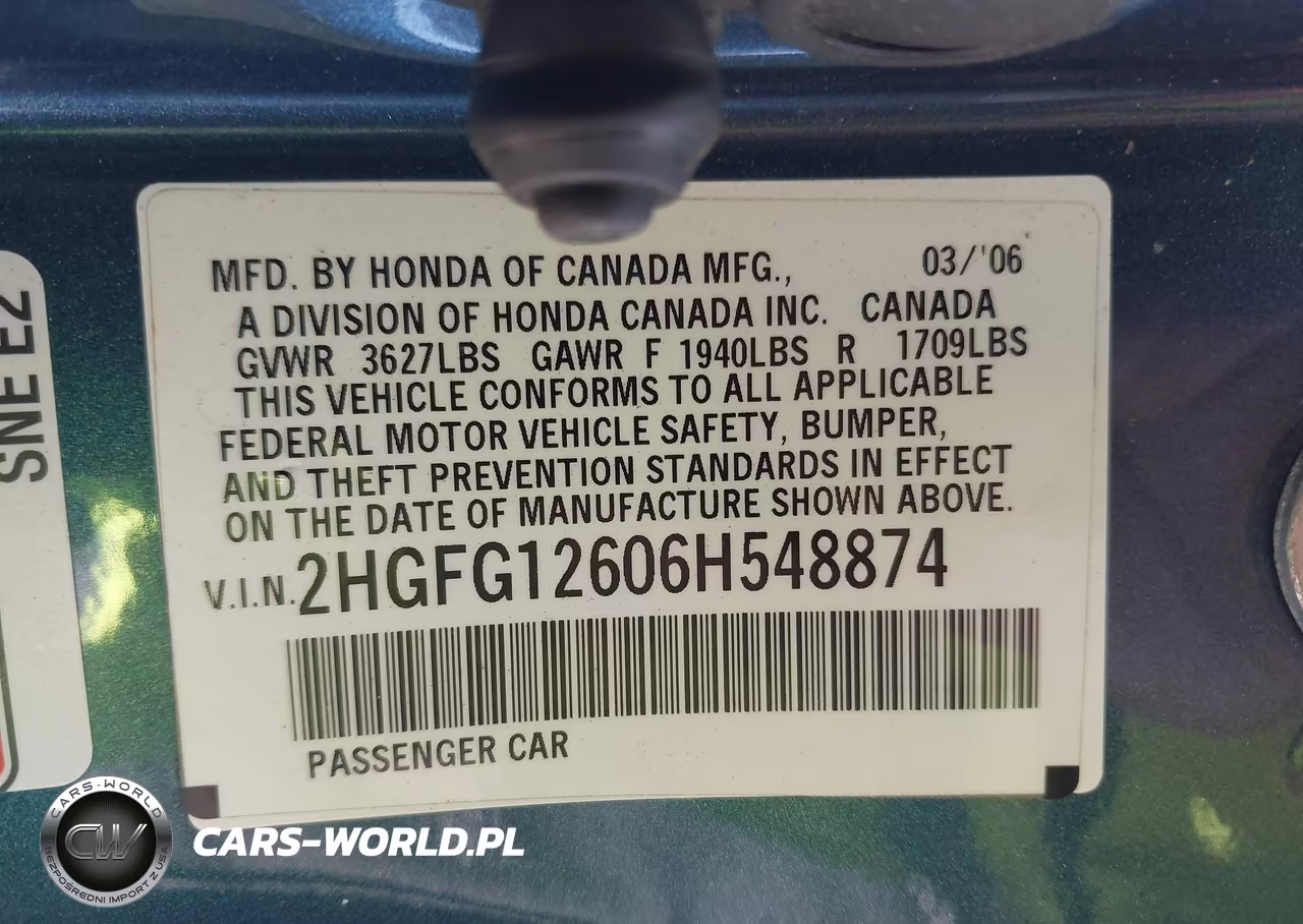 2006 Honda Civic Lx VIN:2HGFG12606H548874 - 9