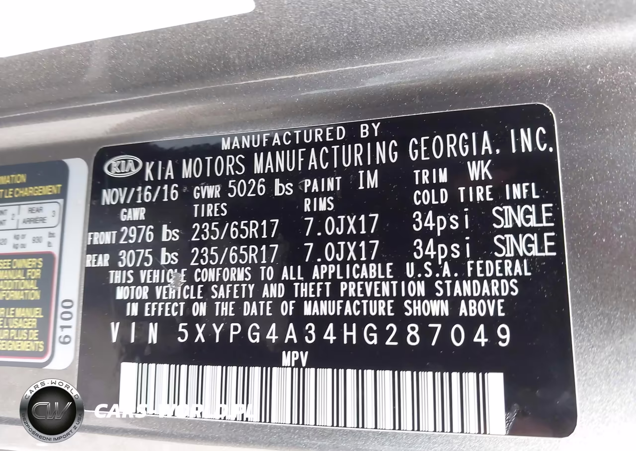 2017 Kia Sorento 2.4L Lx VIN:5XYPG4A34HG287049 - 9
