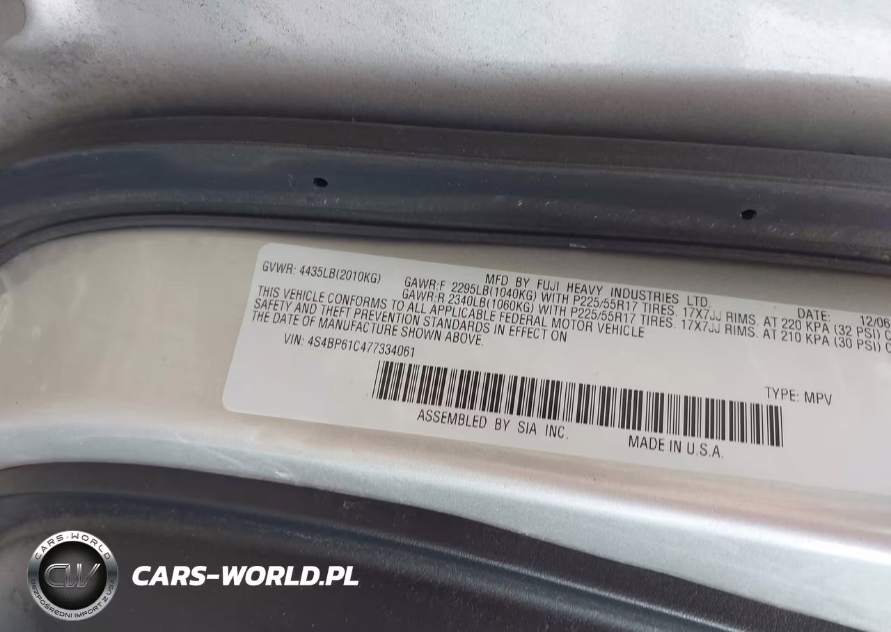 2007 Subaru Outback 2.5I VIN:4S4BP61C477334061 - 9