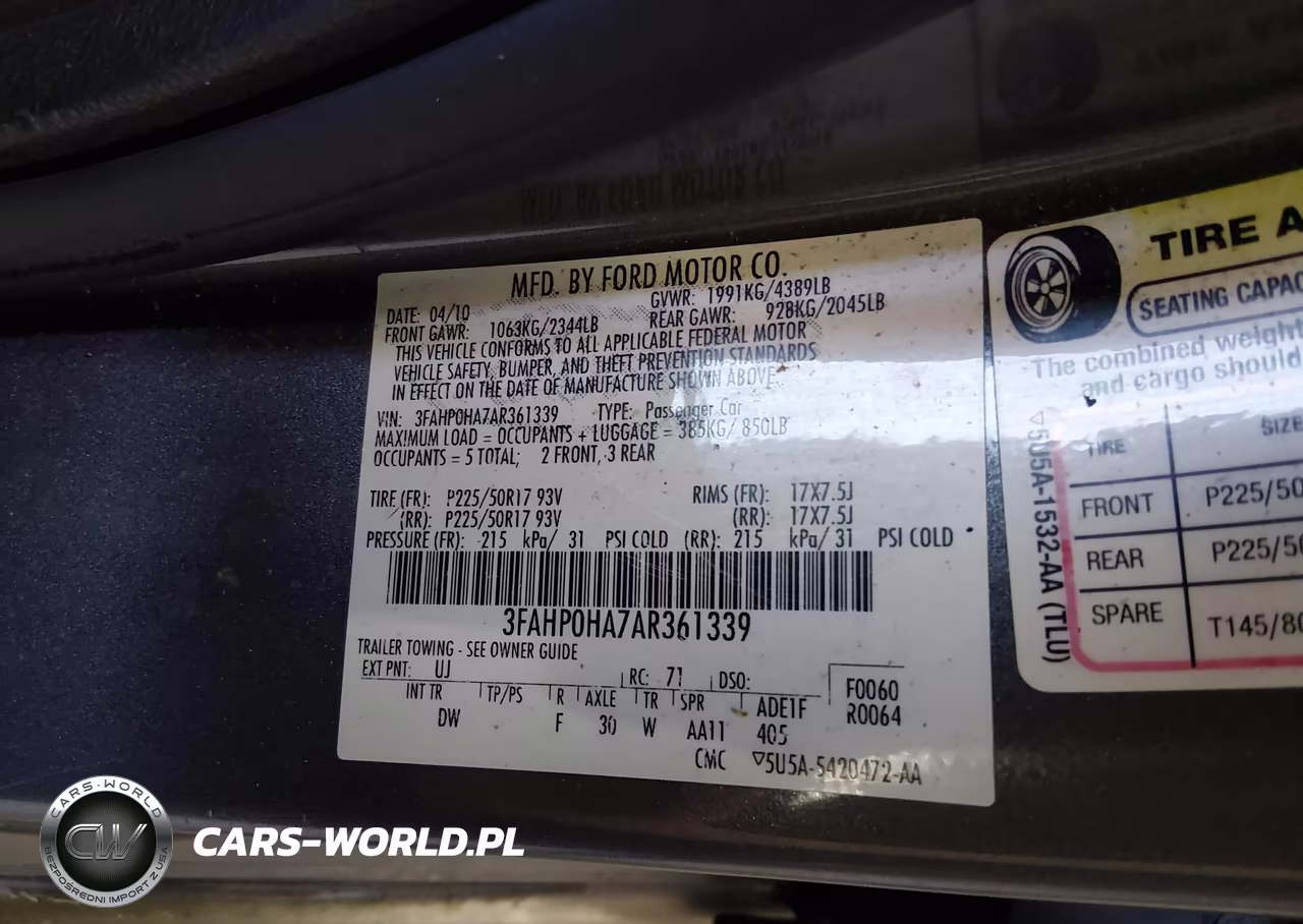 2010 Ford Fusion Se VIN:3FAHP0HA7AR361339 - 9