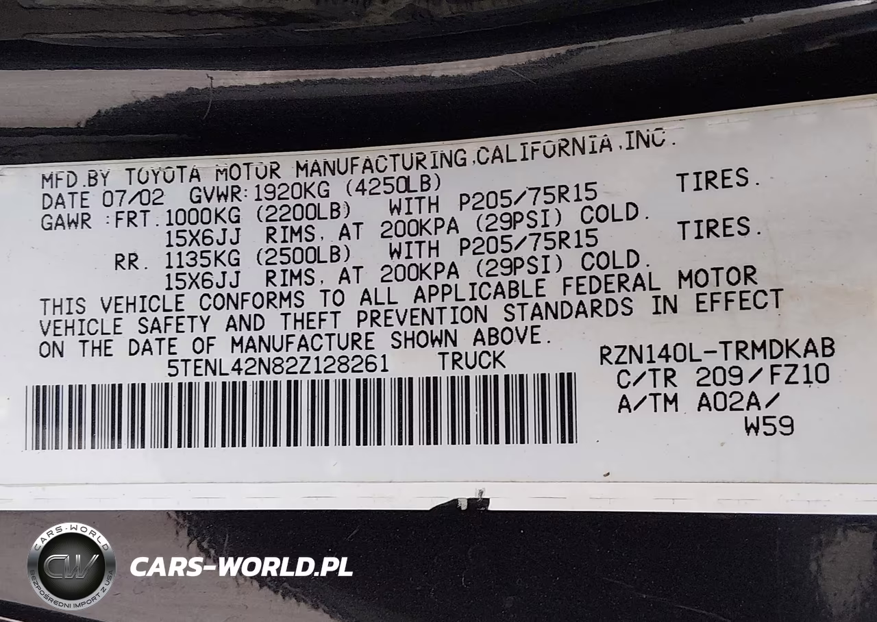 2002 Toyota Tacoma VIN:5TENL42N82Z128261 - 9
