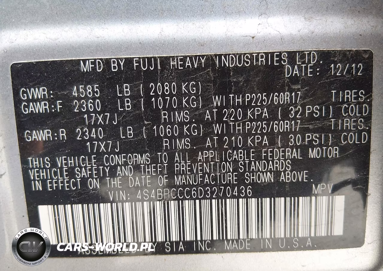 2013 Subaru Outback 2.5I Premium VIN:4S4BRCCC6D3270436 - 9