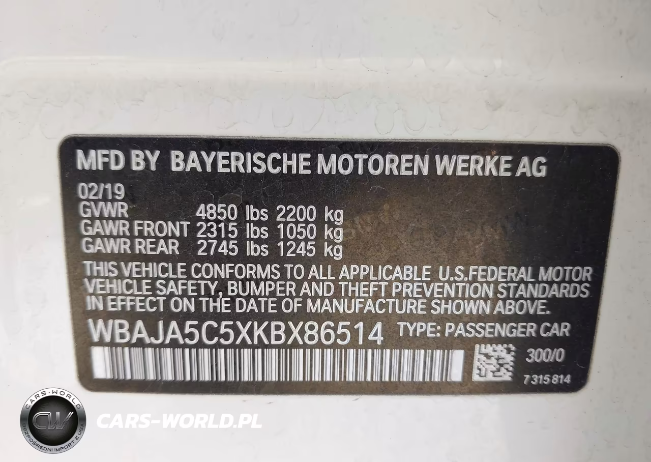 2019 BMW 530I VIN:WBAJA5C5XKBX86514 - 9