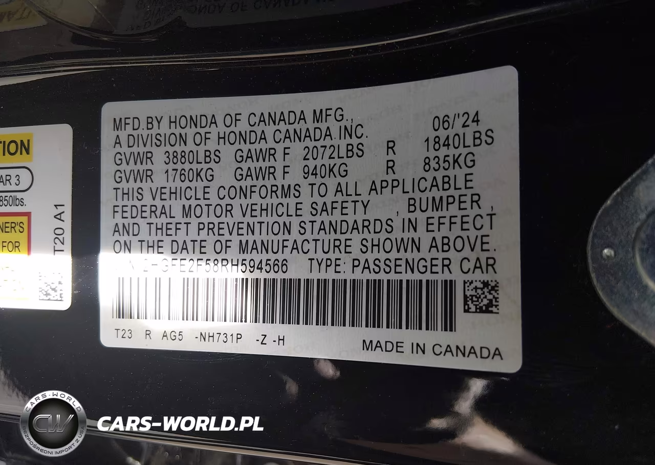 2024 Honda Civic Sport VIN:2HGFE2F58RH594566 - 9