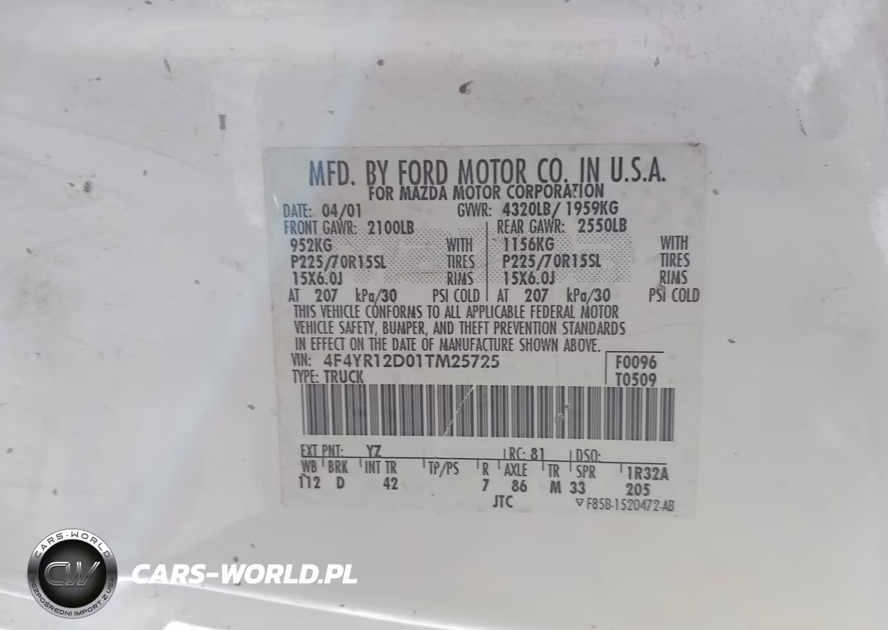 2001 Mazda B2300 Se-Sx VIN:4F4YR12D01TM25725 - 9