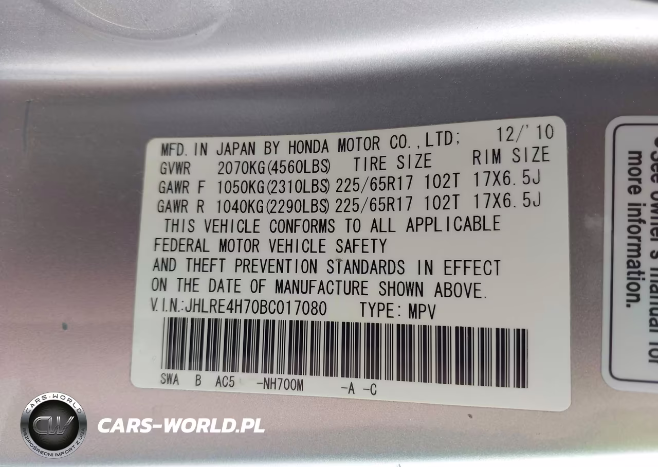 2011 Honda Cr-V Ex-L VIN:JHLRE4H70BC017080 - 9