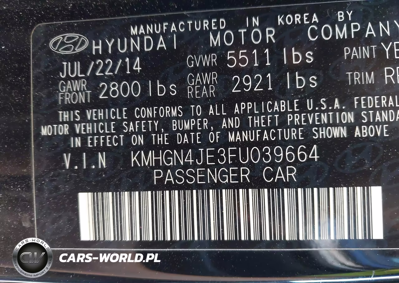 2015 Hyundai Genesis 3.8L VIN:KMHGN4JE3FU039664 - 9
