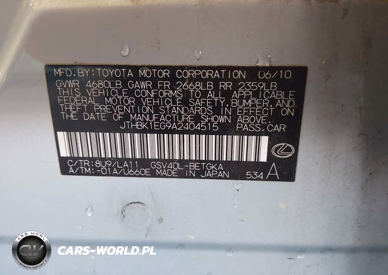 2010 Lexus Es 350 VIN:JTHBK1EG9A2404515 - 9