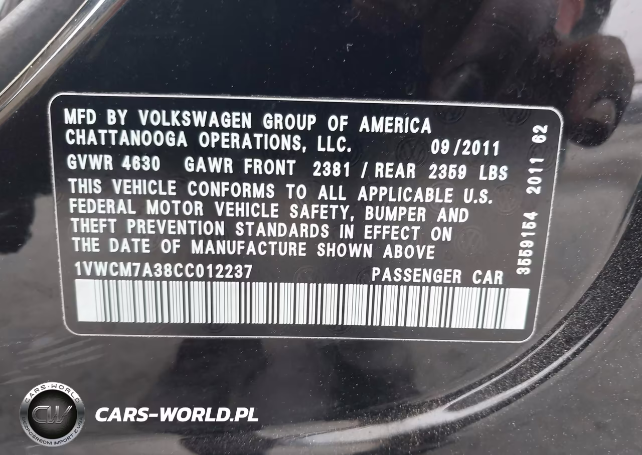 2012 Volkswagen Passat 3.6L V6 Sel Premium VIN:1VWCM7A38CC012237 - 9