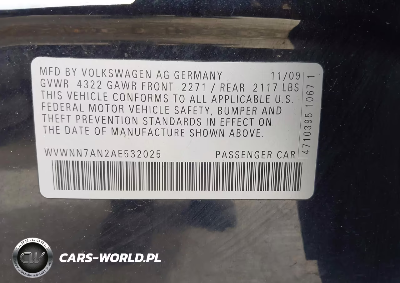 2010 Volkswagen Cc Sport VIN:WVWNN7AN2AE532025 - 9