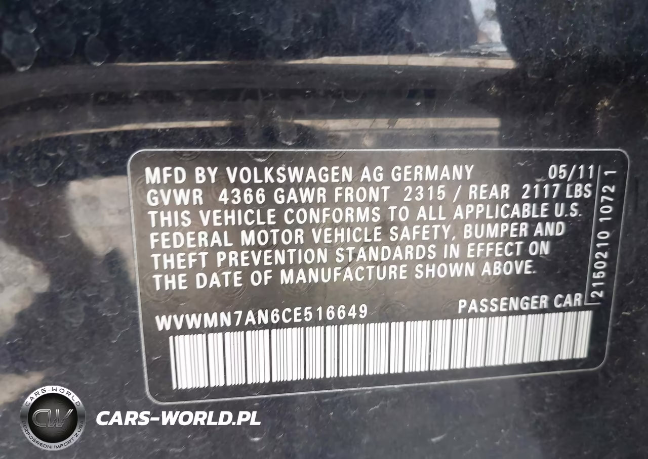 2012 Volkswagen Cc R-Line-Sport VIN:WVWMN7AN6CE516649 - 9