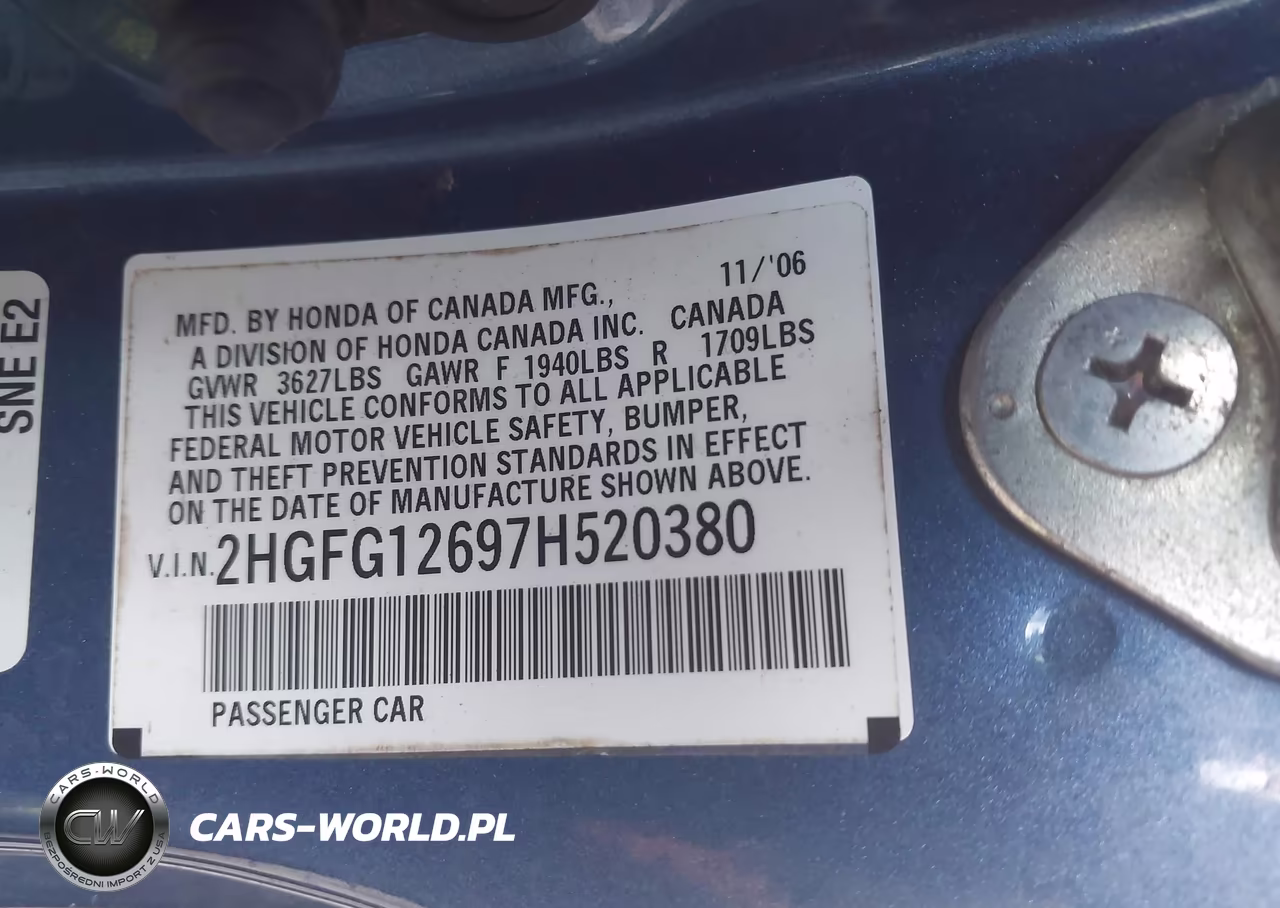 2007 Honda Civic Lx VIN:2HGFG12697H520380 - 9