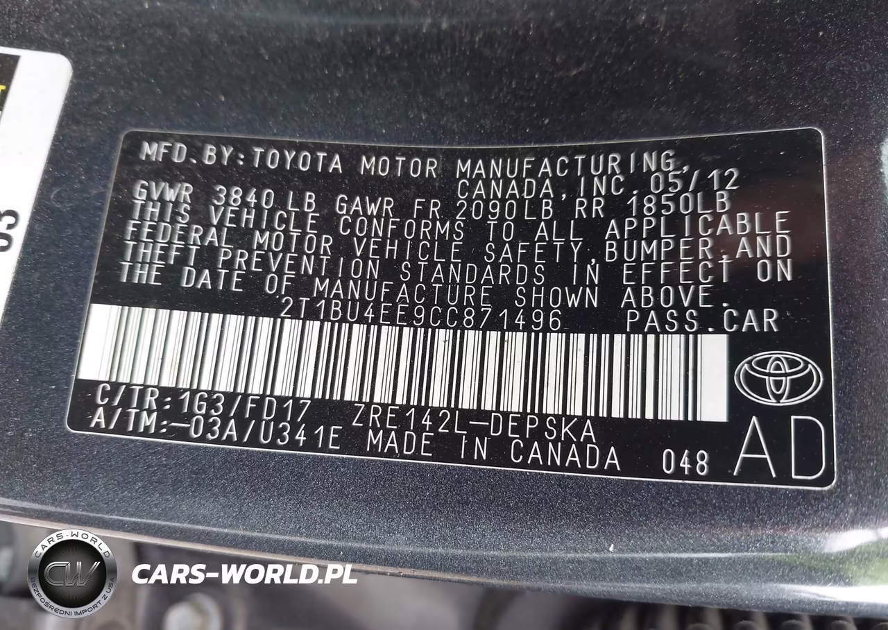 2012 Toyota Corolla S VIN:2T1BU4EE9CC871496 - 9