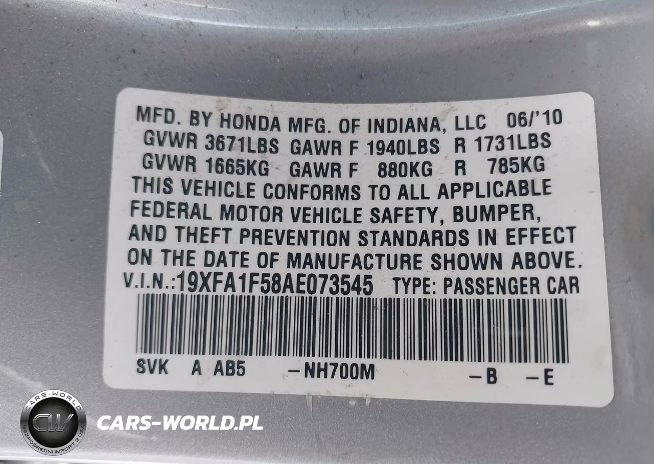 2010 Honda Civic Lx VIN:19XFA1F58AE073545 - 9