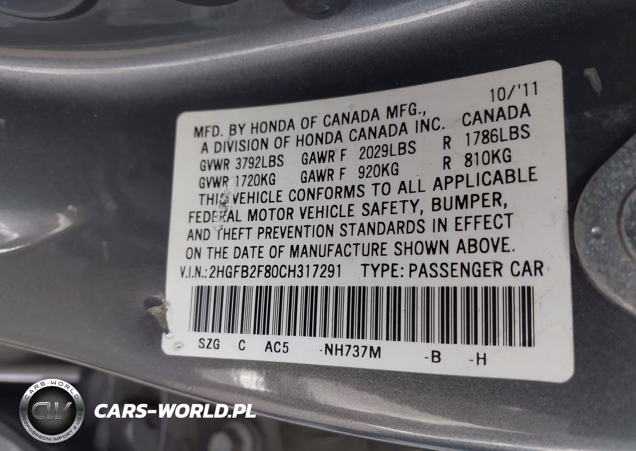 2012 Honda Civic Ex VIN:2HGFB2F80CH317291 - 9