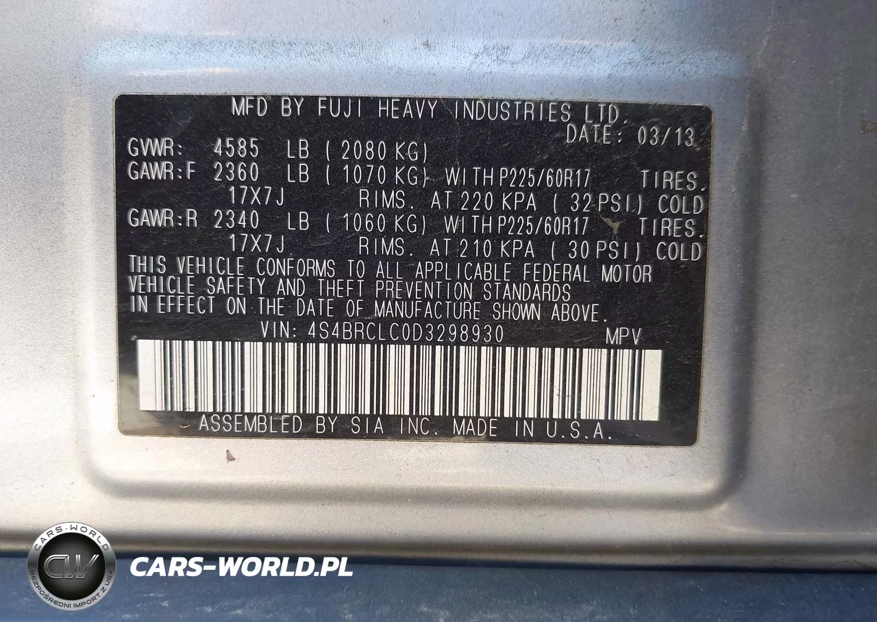 2013 Subaru Outback 2.5I Limited VIN:4S4BRCLC0D3298930 - 9