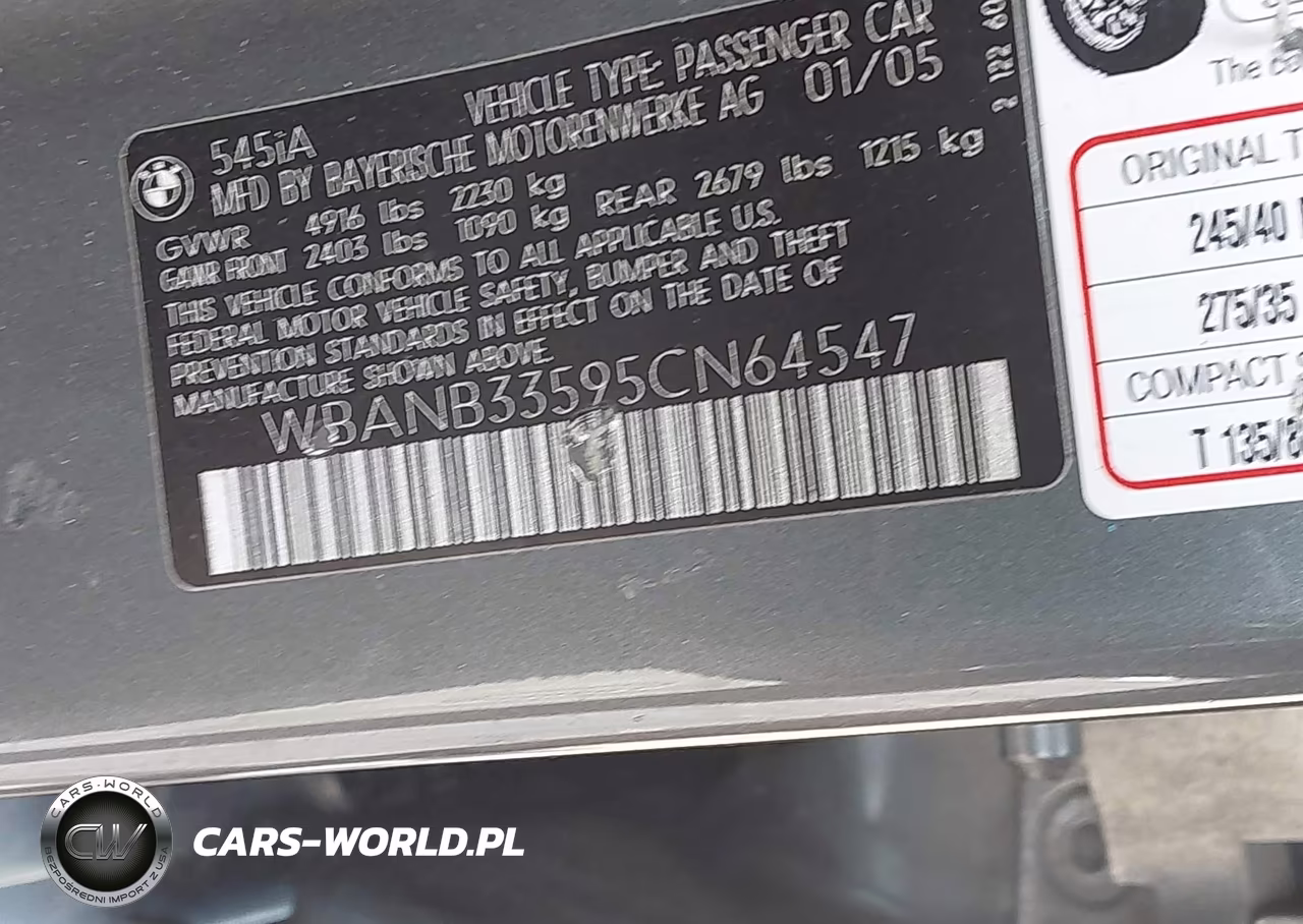 2005 BMW 545I VIN:WBANB33595CN64547 - 9