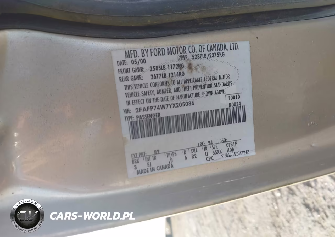 2000 Ford Crown Victoria Lx VIN:2FAFP74W7YX205086 - 9