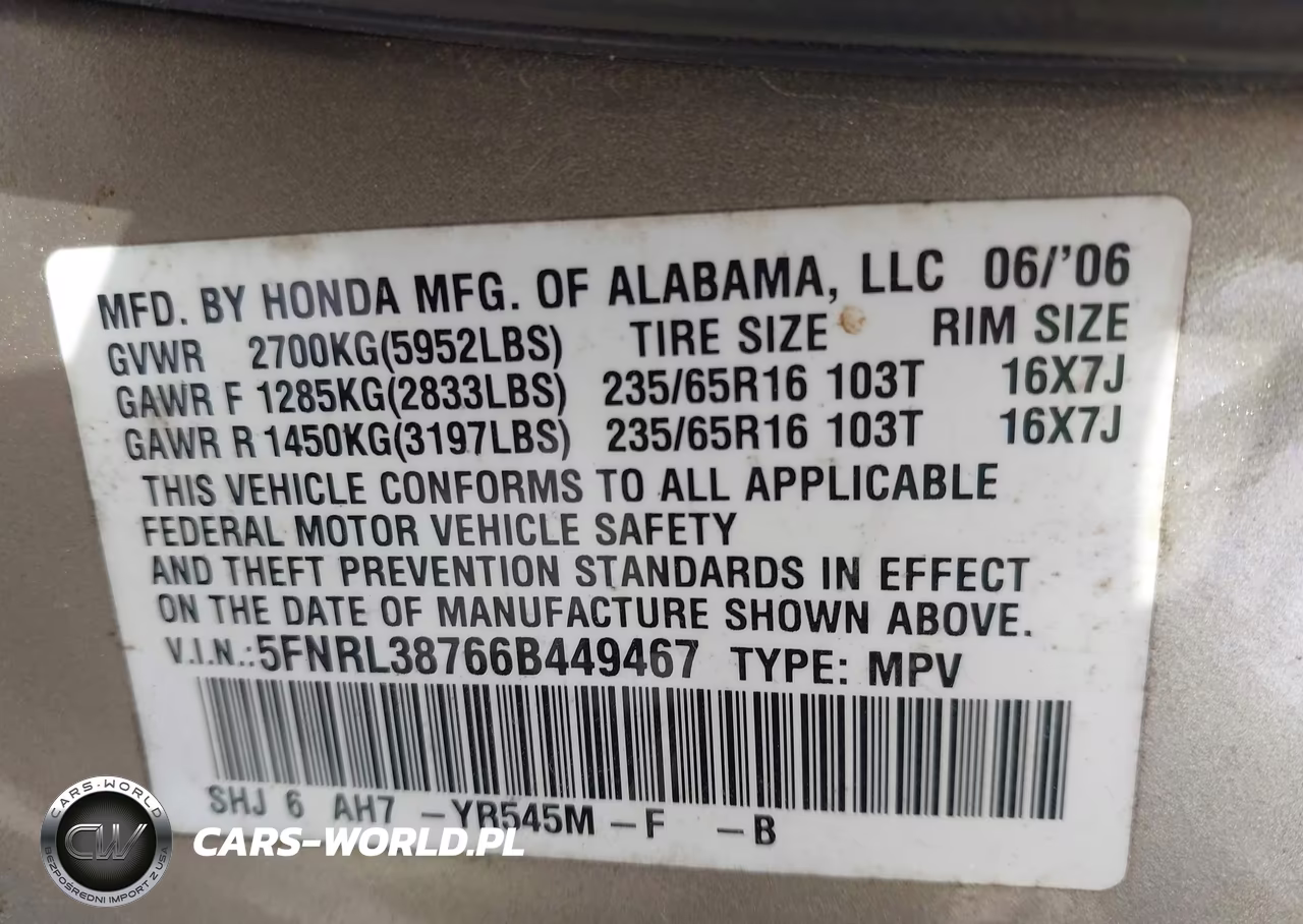 2006 Honda Odyssey Ex-L VIN:5FNRL38766B449467 - 9