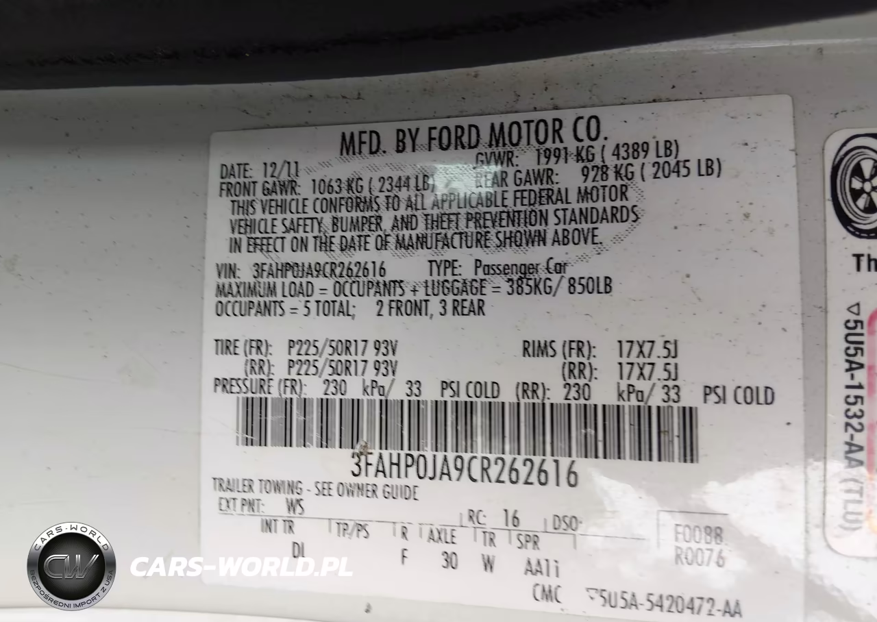 2012 Ford Fusion Sel VIN:3FAHP0JA9CR262616 - 9