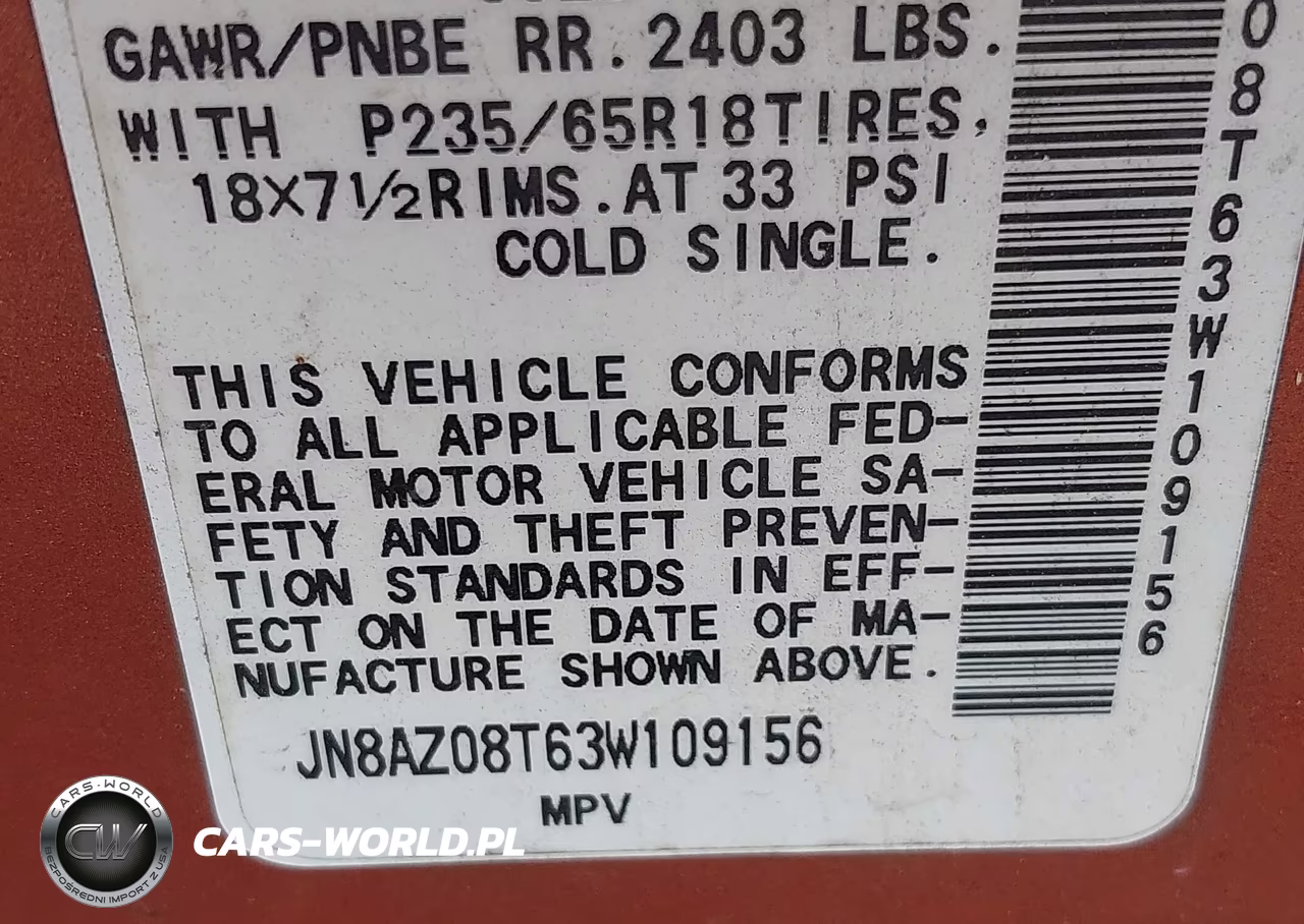 2003 Nissan Murano Se VIN:JN8AZ08T63W109156 - 9