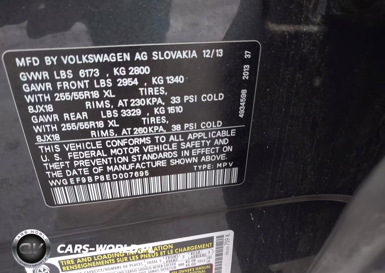 2014 Volkswagen Touareg 3.6L Sport VIN:WVGEF9BP8ED007695 - 9
