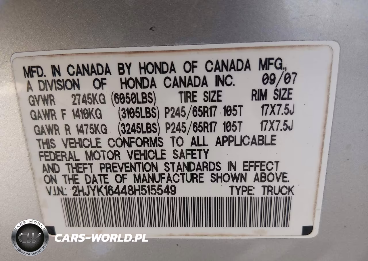 2008 Honda Ridgeline Rts VIN:2HJYK16448H515549 - 9