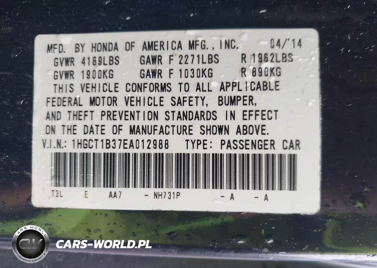 2014 Honda Accord Lx-S VIN:1HGCT1B37EA012988 - 9