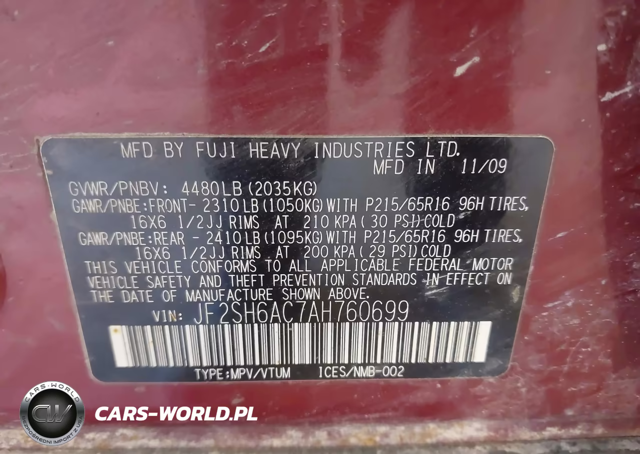 2010 Subaru Forester 2.5X VIN:JF2SH6AC7AH760699 - 9