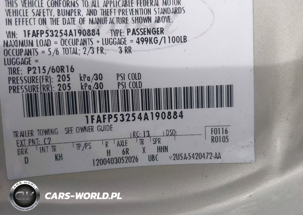 2004 Ford Taurus Se VIN:1FAFP53254A190884 - 9