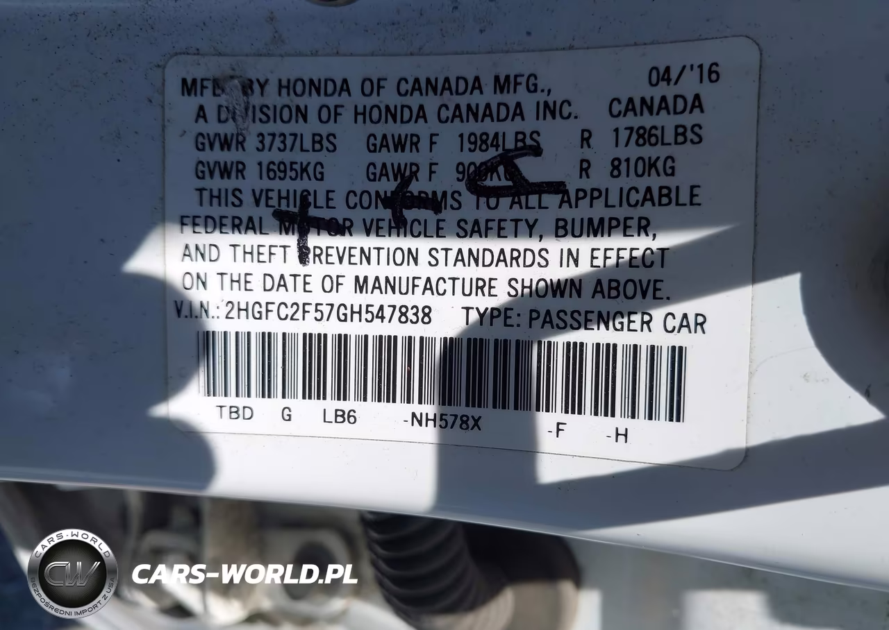 2016 Honda Civic Lx VIN:2HGFC2F57GH547838 - 9