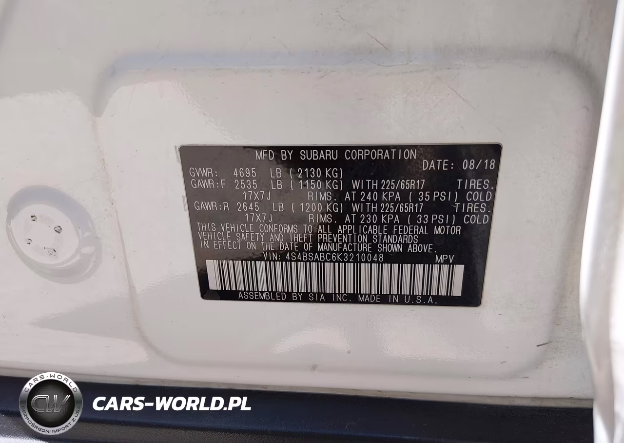 2019 Subaru Outback 2.5I VIN:4S4BSABC6K3210048 - 9