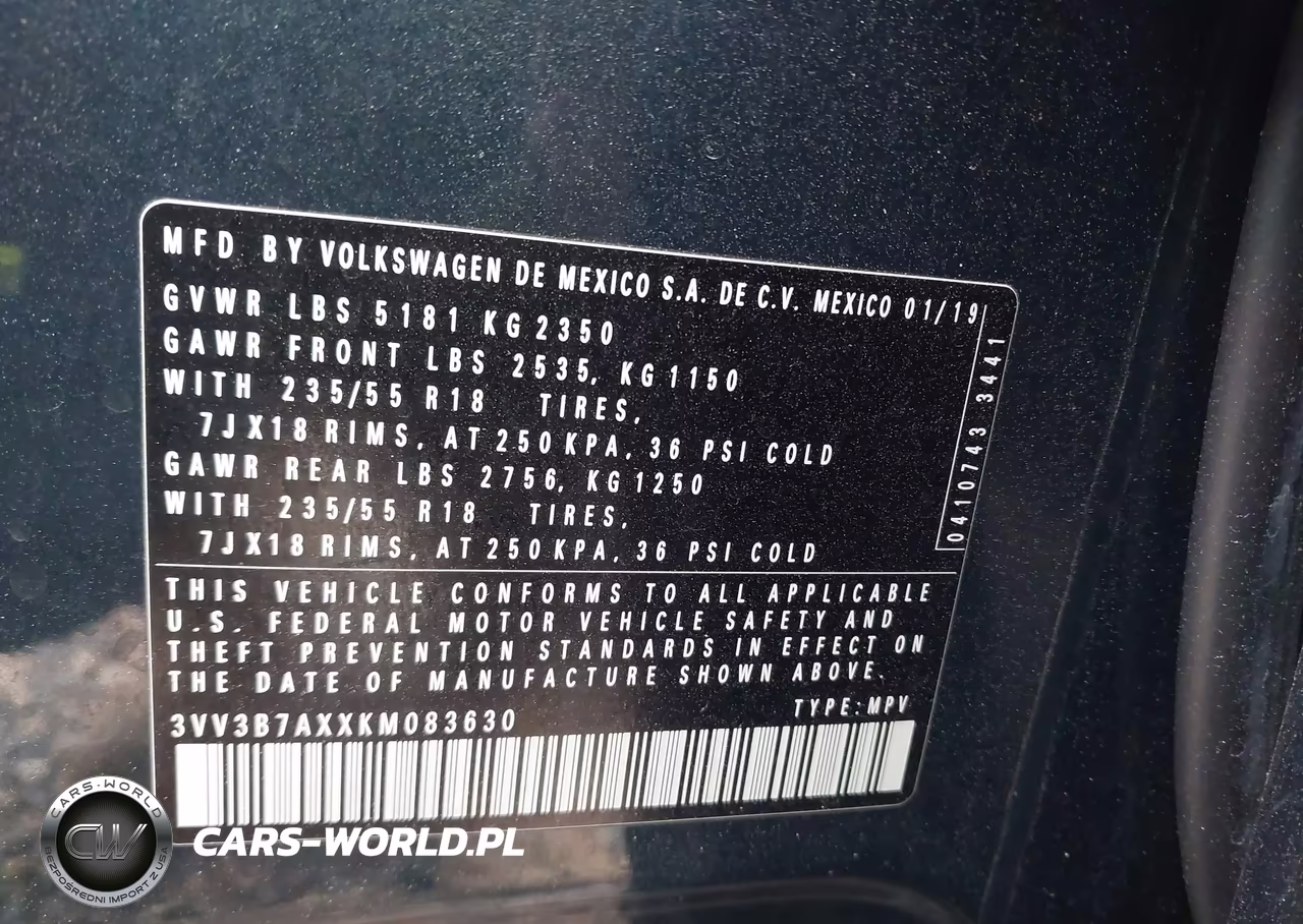 2019 Volkswagen Tiguan 2.0T Se-2.0T Sel-2.0T Sel R-Line-2.0T Sel R-Line Black VIN:3VV3B7AXXKM083630 - 9