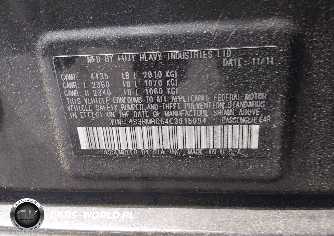 2012 Subaru Legacy 2.5I Premium VIN:4S3BMBC64C3015094 - 9