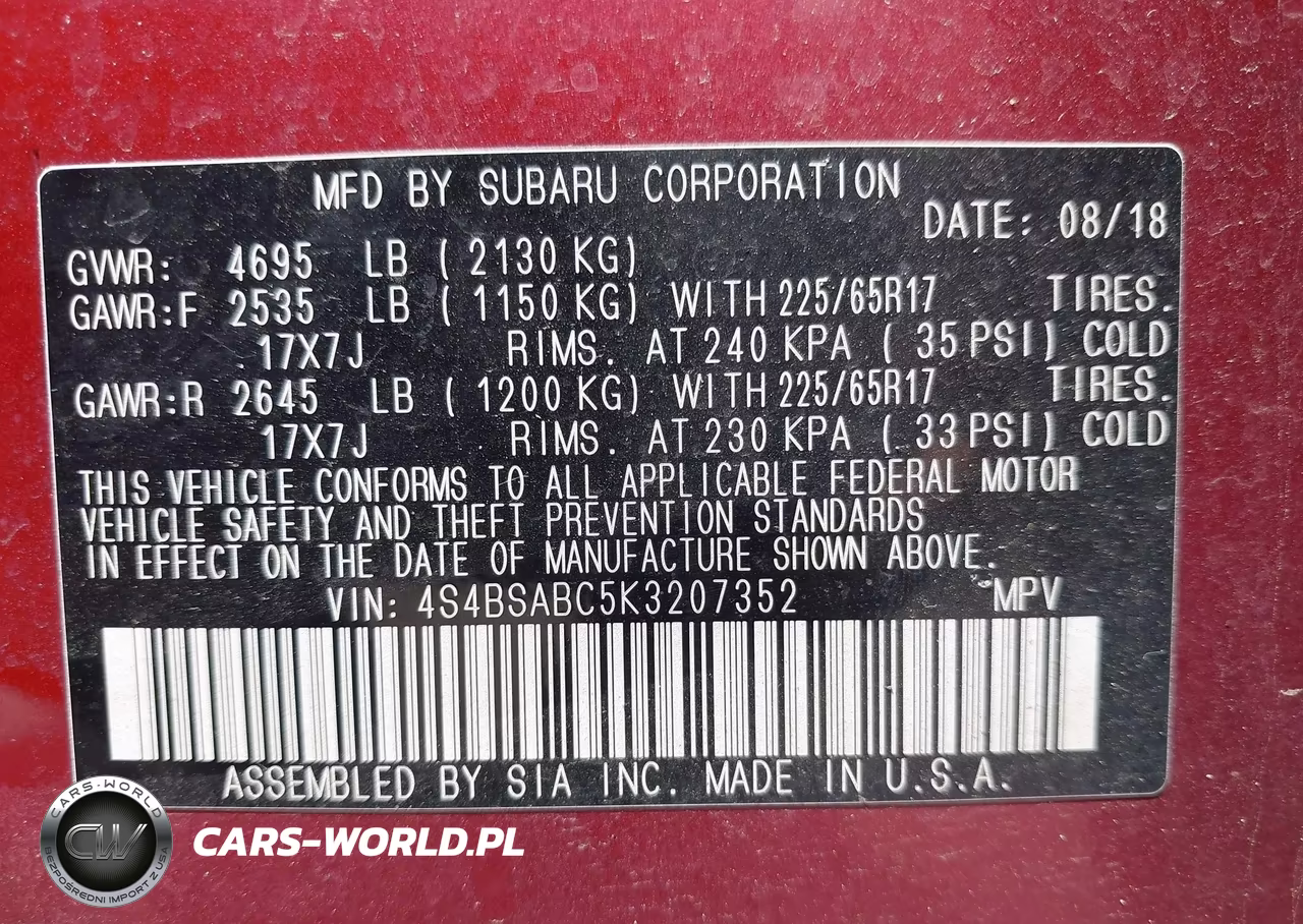 2019 Subaru Outback 2.5I VIN:4S4BSABC5K3207352 - 9