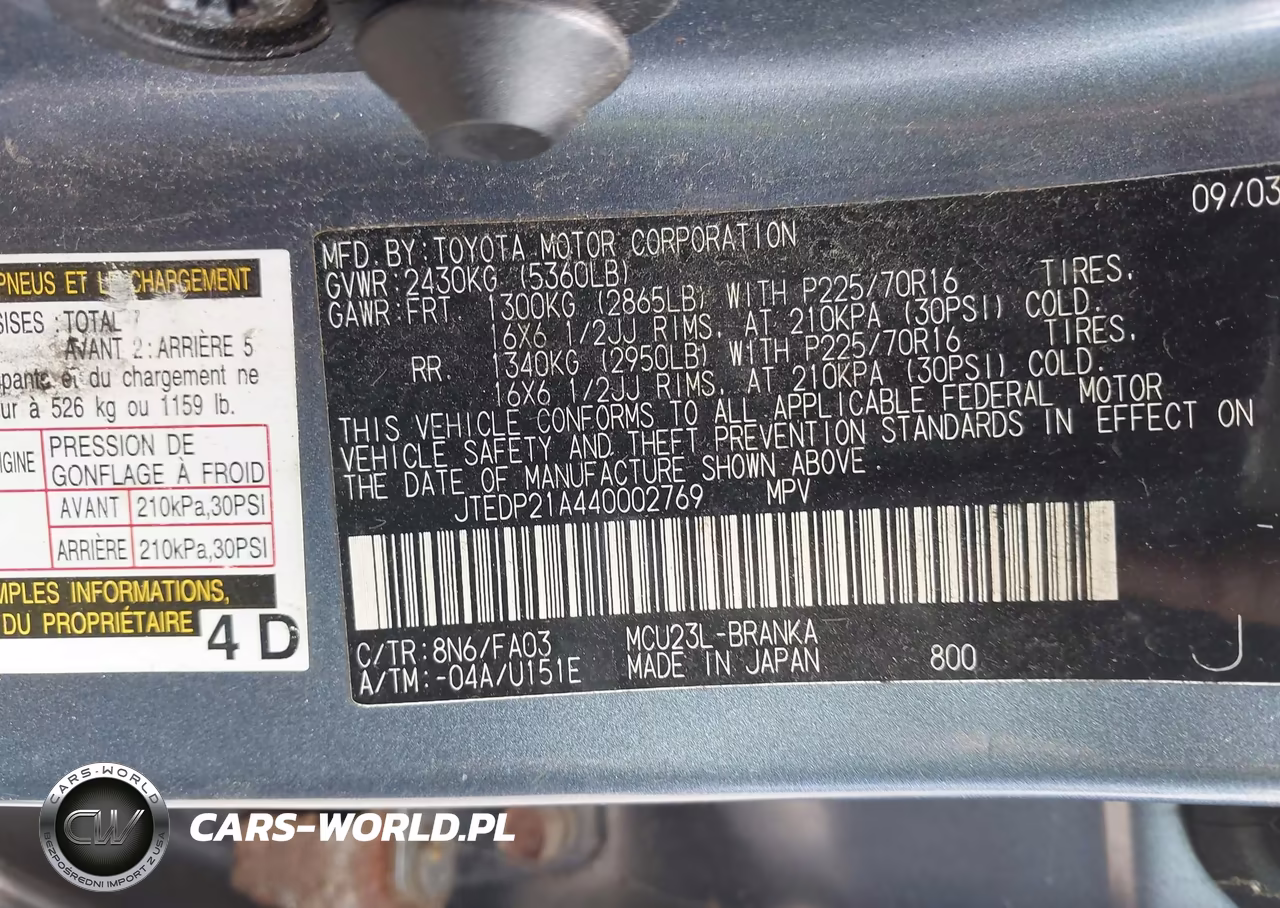 2004 Toyota Highlander V6 VIN:JTEDP21A440002769 - 9