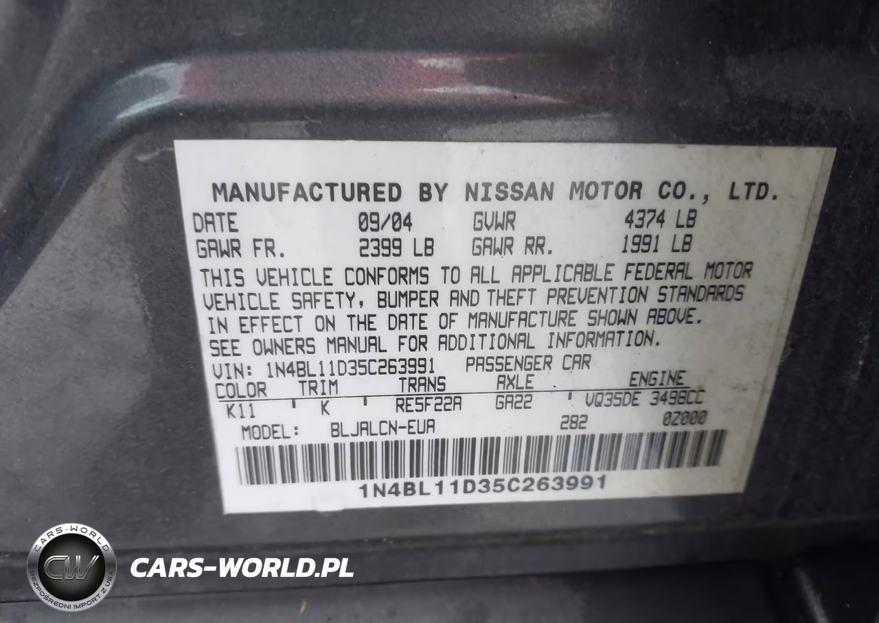 2005 Nissan Altima 3.5 Se VIN:1N4BL11D35C263991 - 9