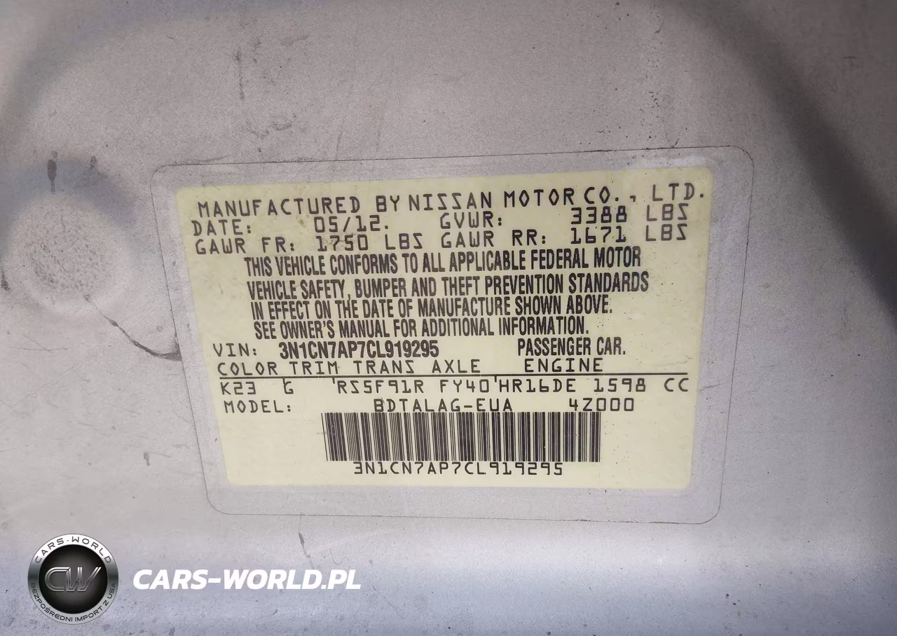 2012 Nissan Versa 1.6 S VIN:3N1CN7AP7CL919295 - 9