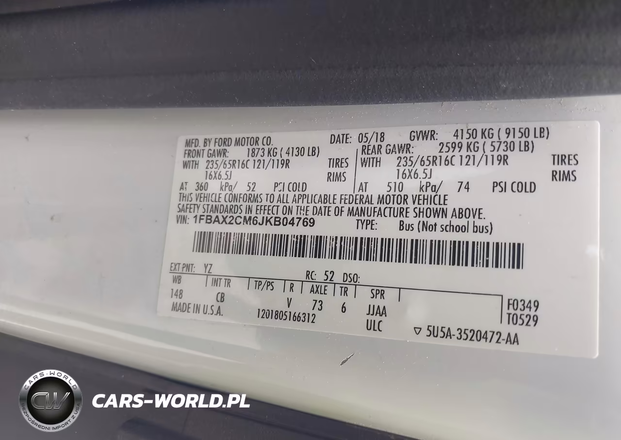 2018 Ford Transit-350 Xlt VIN:1FBAX2CM6JKB04769 - 9