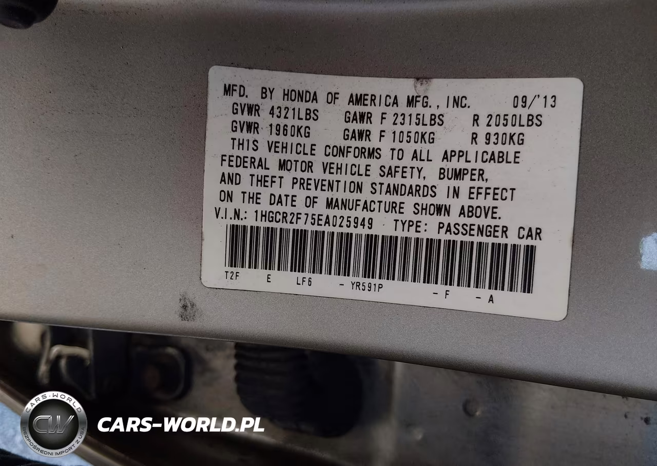 2014 Honda Accord Ex VIN:1HGCR2F75EA025949 - 9
