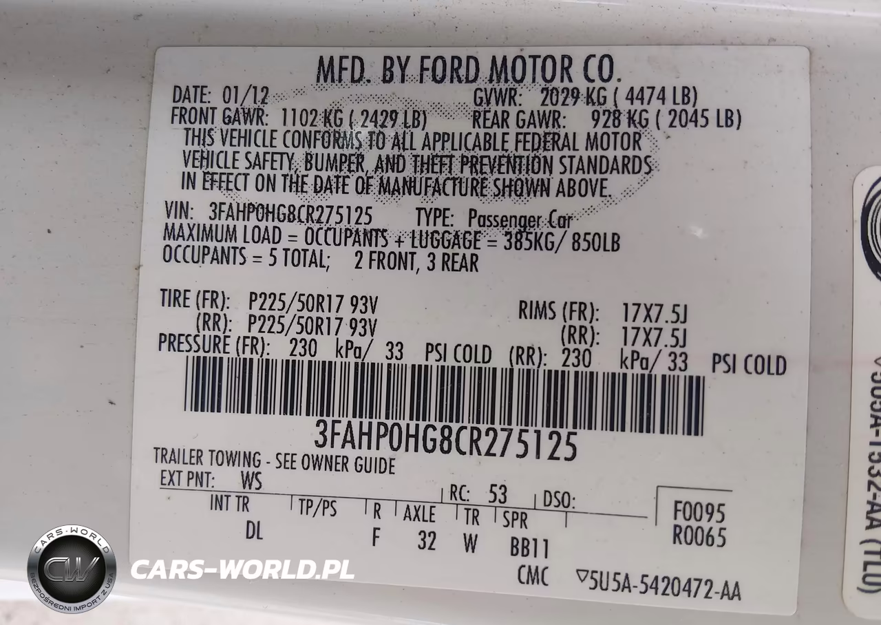 2012 Ford Fusion Se VIN:3FAHP0HG8CR275125 - 9