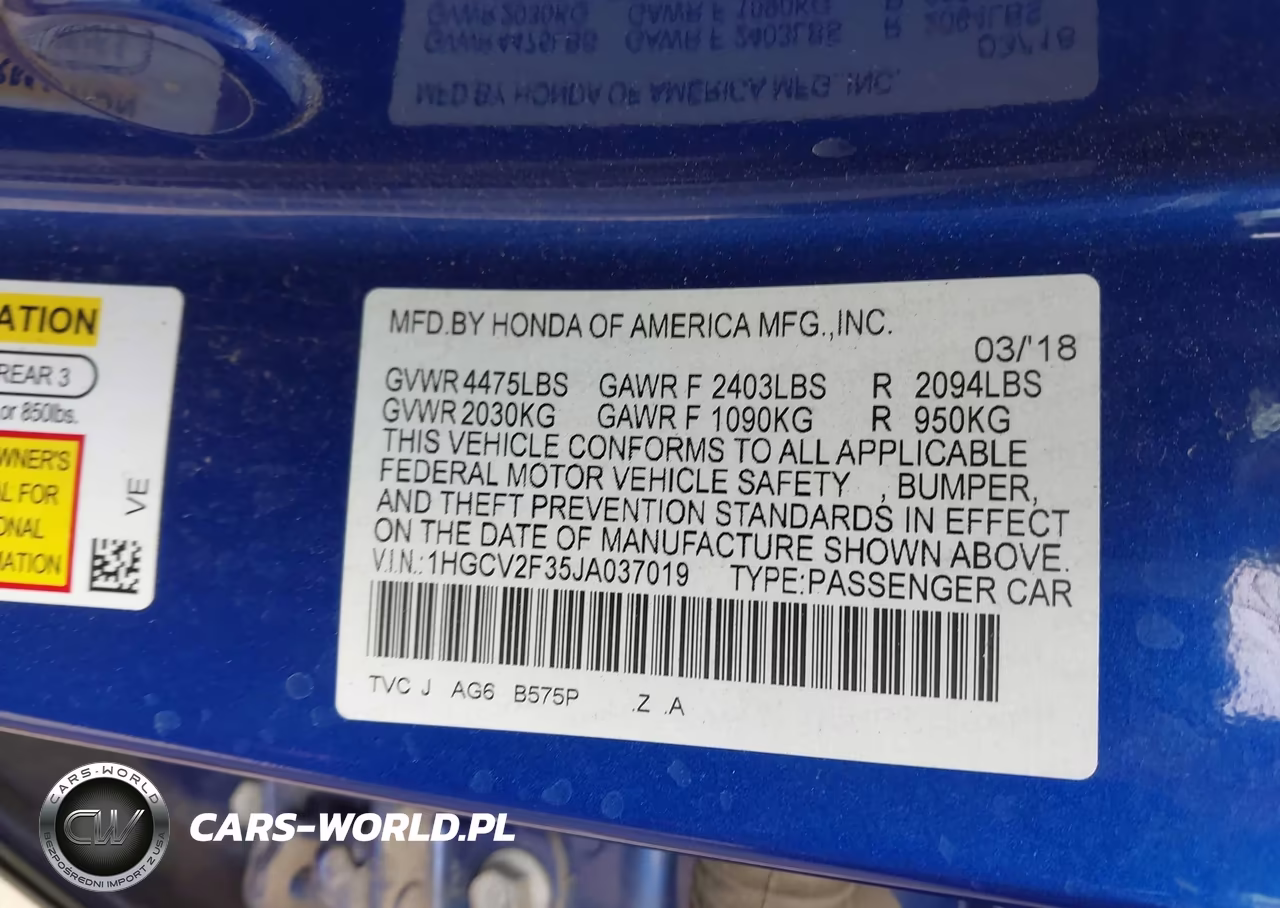 2018 Honda Accord Sport 2.0T VIN:1HGCV2F35JA037019 - 9