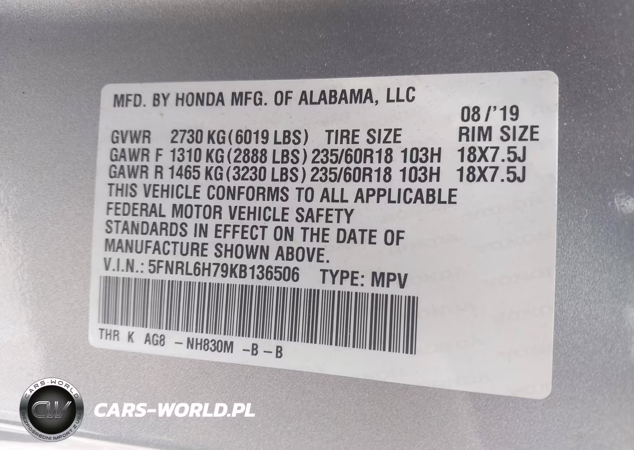 2019 Honda Odyssey Ex-L VIN:5FNRL6H79KB136506 - 9