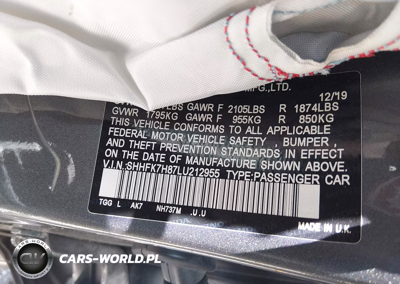 2020 Honda Civic Ex-L VIN:SHHFK7H87LU212955 - 9