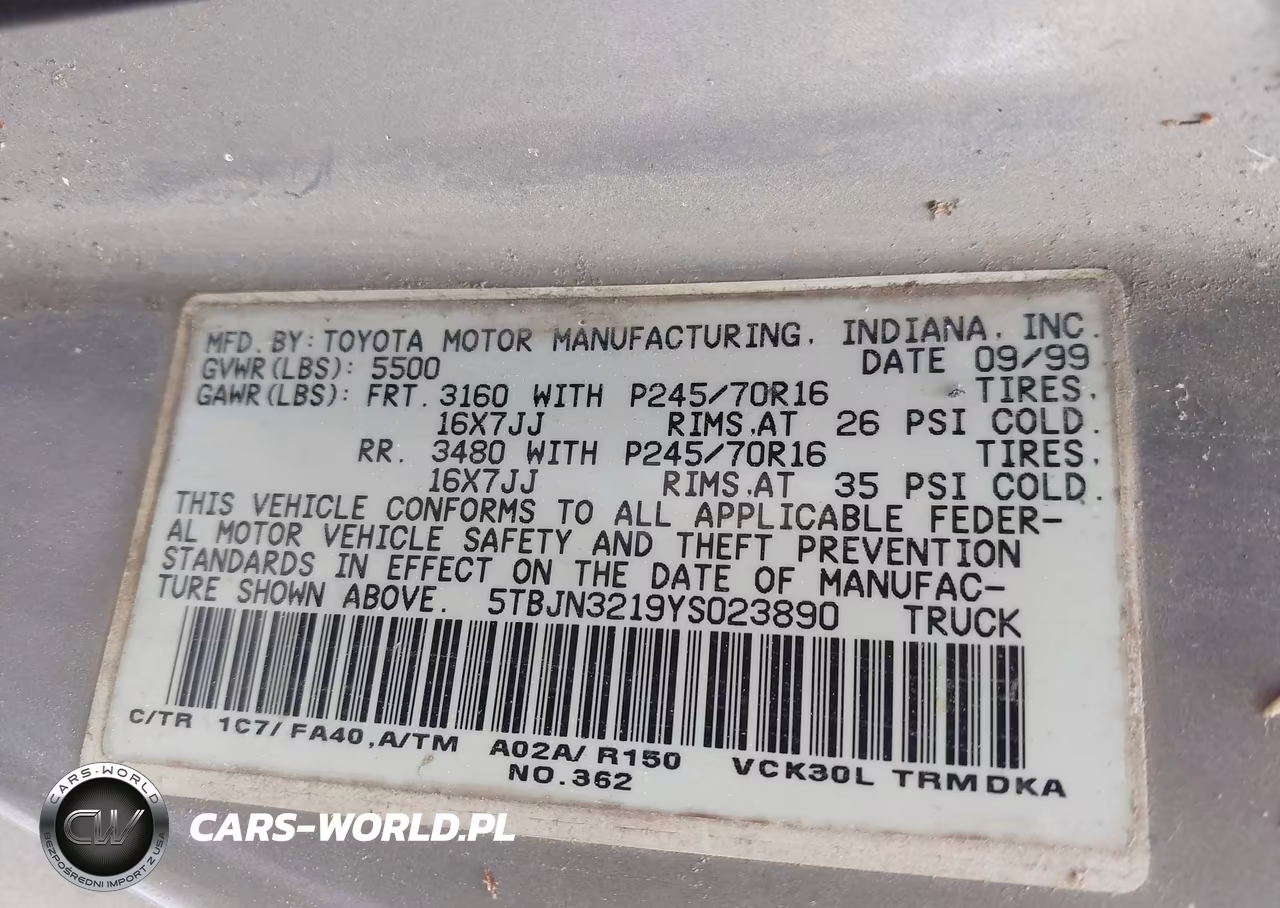 2000 Toyota Tundra VIN:5TBJN3219YS023890 - 9