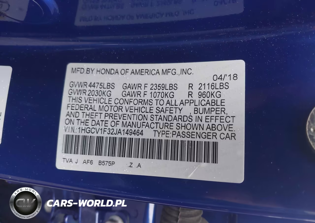 2018 Honda Accord Sport VIN:1HGCV1F32JA149464 - 9