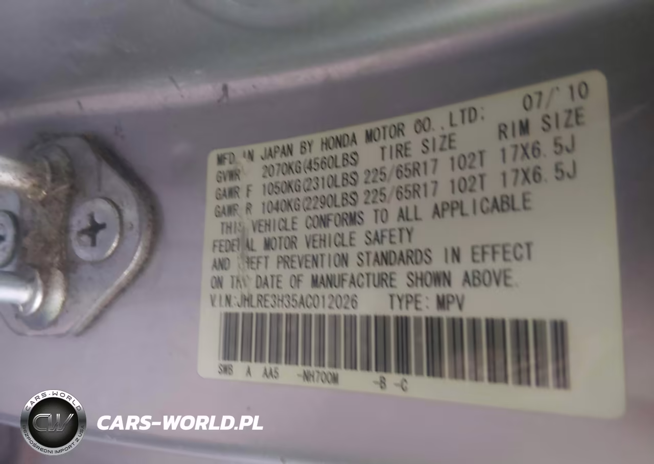 2010 Honda Cr-V Lx VIN:JHLRE3H35AC012026 - 9