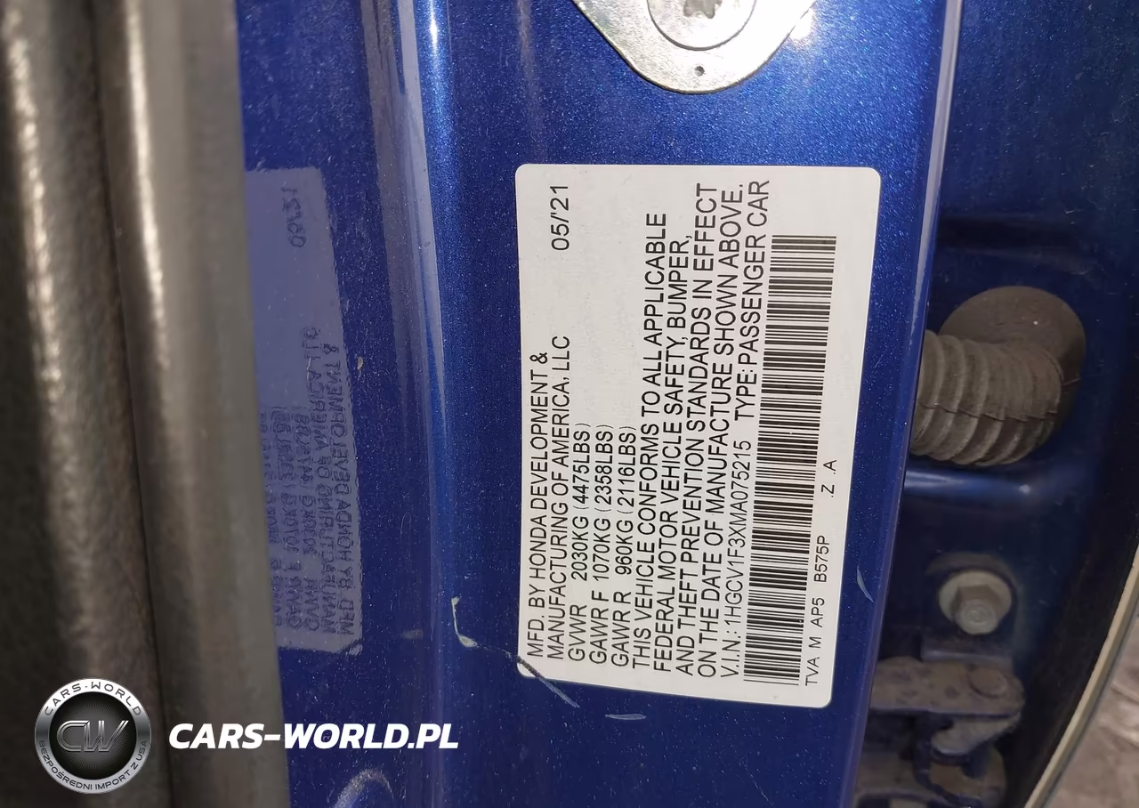 2021 Honda Accord Sport VIN:1HGCV1F3XMA075215 - 9