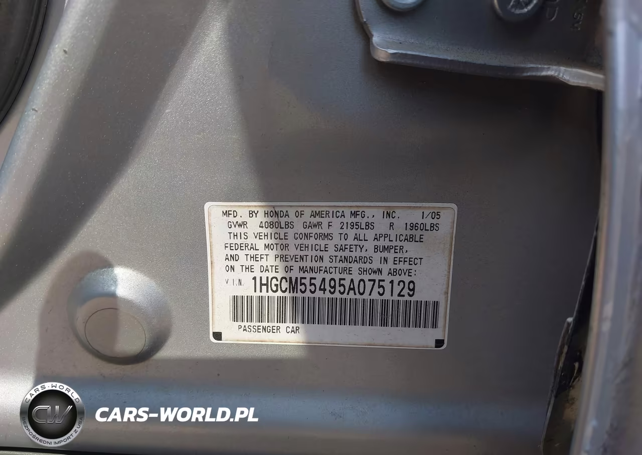 2005 Honda Accord 2.4 Lx VIN:1HGCM55495A075129 - 9